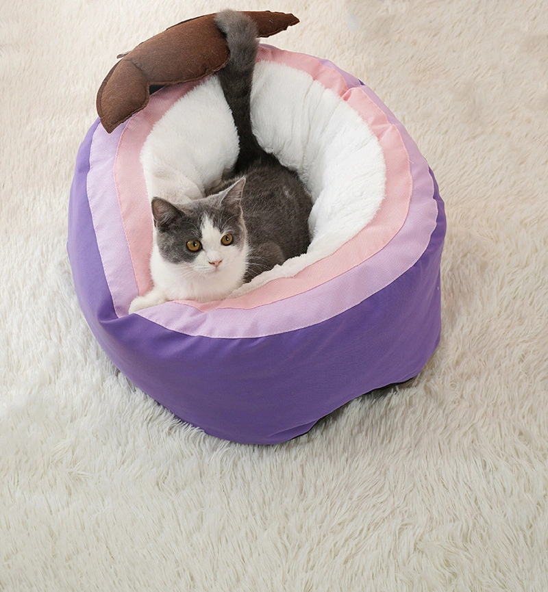 Luxury Eggplant Shape Semi-Enclosed Plush Cat Pet Bed