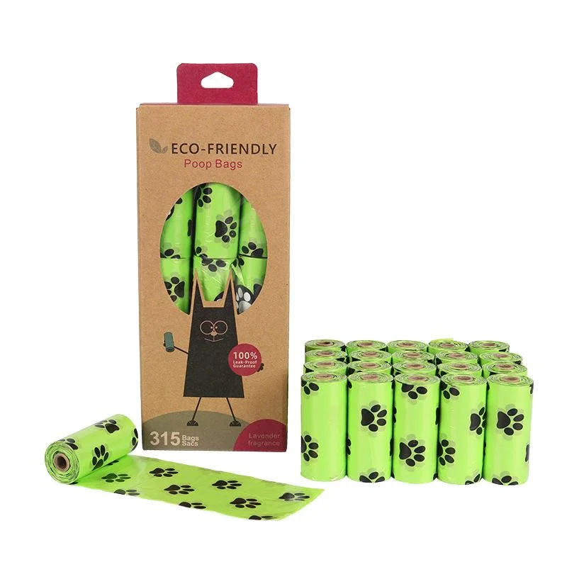 Biodegradable Custom Printed Colorful Eco Friendly Compostable Plastic Trash Garbage Pet Dog Waste Poop Bag Packed with Recycled Paper Box