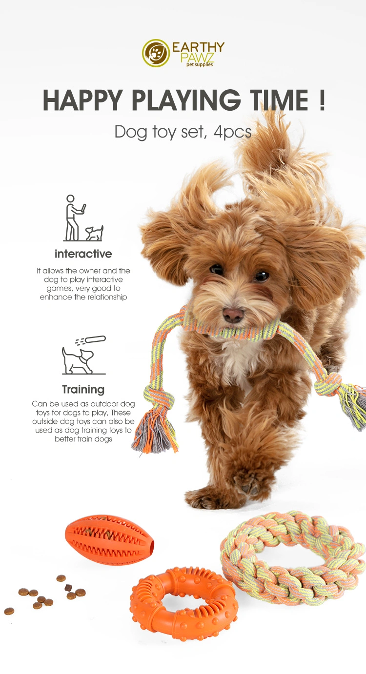 4PCS Durable Dog Toy Rubber Dog Toy Cotton Rope Dog Toy Set