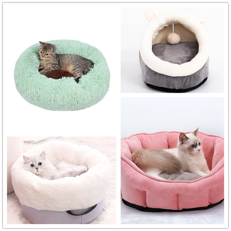 Wholesale Soft Luxury Pets Accessories Bed Cat Cave House Shape Pet Cat Bed Plush Pet House