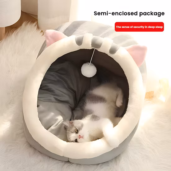 Wholesale Designer Star Pattern Grey Warm Flannel Indoor Round Nest Pet Beds