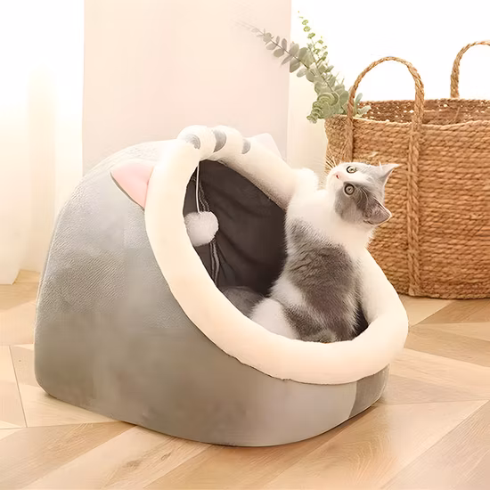Wholesale Designer Star Pattern Grey Warm Flannel Indoor Round Nest Pet Beds
